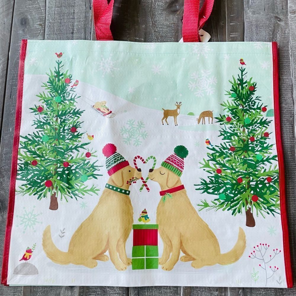 Reusable Christmas Dog Couple Large Eco Shopping Travel Tote Bag